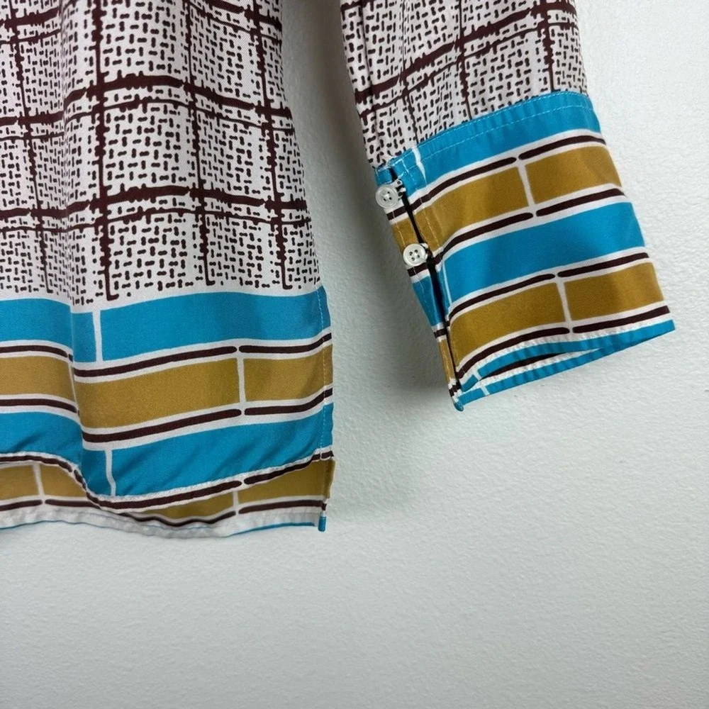 J. Crew Collection Silk Twill Speckled Plaid Blouse Tunic Gold Blue Womens Small